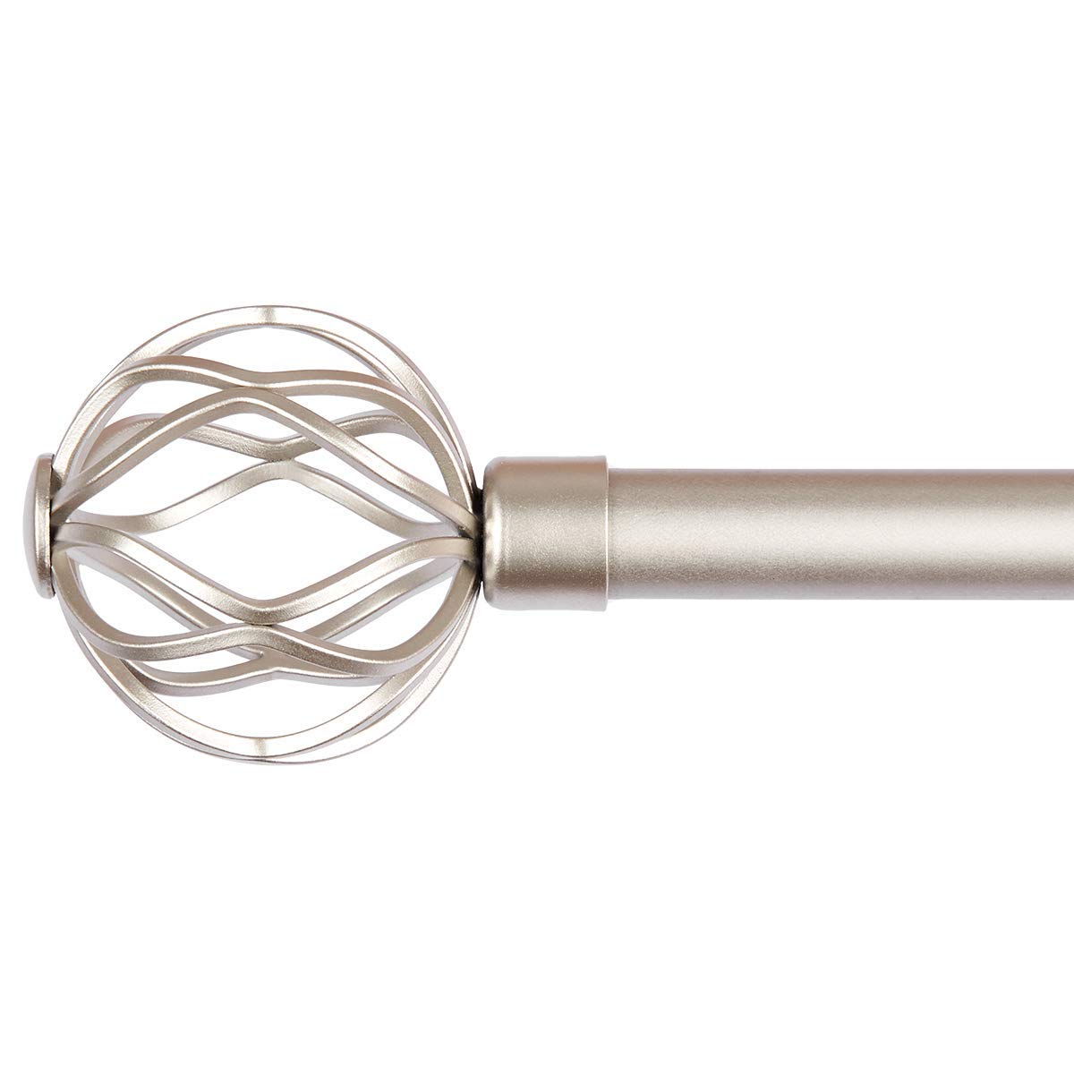 Coquilles 3/4-Inch Diameter Decorative Single Window Curtain Rod with Round Twisted Cage Finials, 48-84 Inches, Nickel