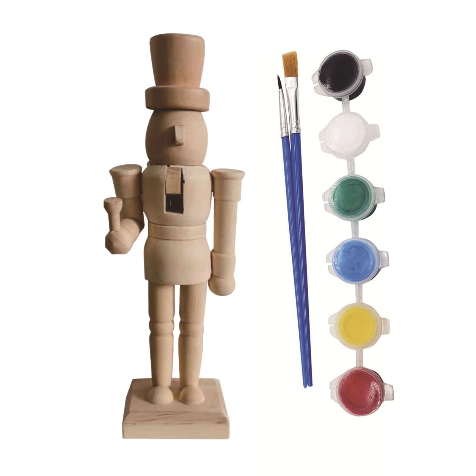 Glifora 18CM Christmas Wooden Unfinished Nutcracker Figurine - DIY Blank Unpainted Soldier Figure, Festival Holiday Party Ornament Decoration
