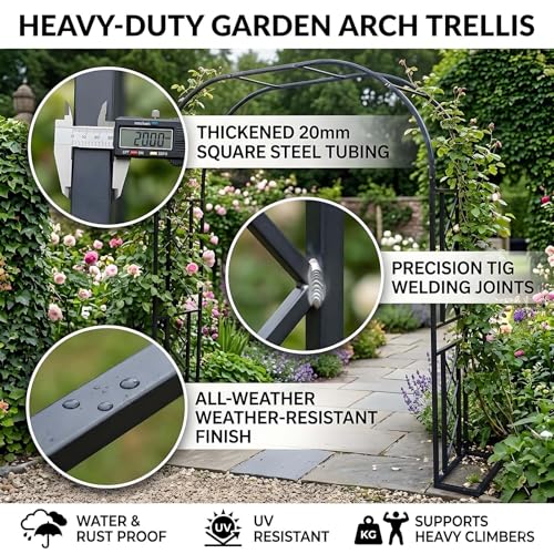 Arche de Jardin, Arche de Mariage, Support à Fleurs en métal Robuste pour Arches de Jardin, Convient aux Plantes grimpantes, Arche de Roses d'extérieur, Arche, Gazebo, Support en Acier, déco