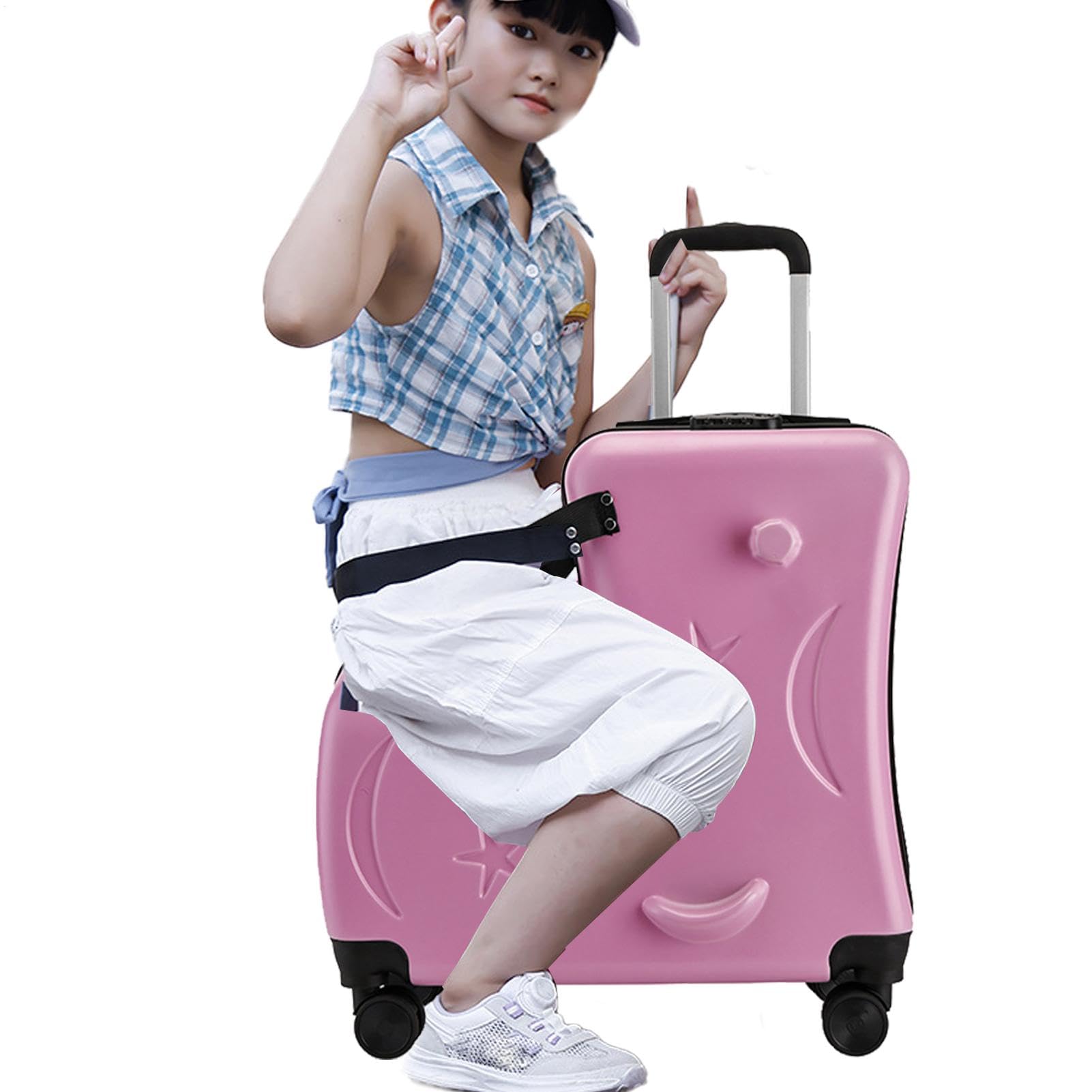 Bagagli per bambini piccoli, valigia da equitazione per bambini | Valigia da montare con serratura a password a 3 cifre - Ruote silenziose da 20 pollici, cinture di sicurezza, manubri e pedale, Color | Bagaglio a Mano per Bambini Bambini 6-12 Anni Bagagli