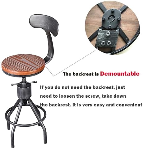 Set Of 2 Vintage Bar Stool- Industrial Swivel Kitchen Dining Chair-Counter Height 23-33"-With Backrest #TOP3