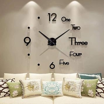 DIY 3D Wall Clock Large Frameless Watch Mirror Surface Wall Art Clock for Living Room Bedroom Office Hotel Wall Decoration DIYL100-Black