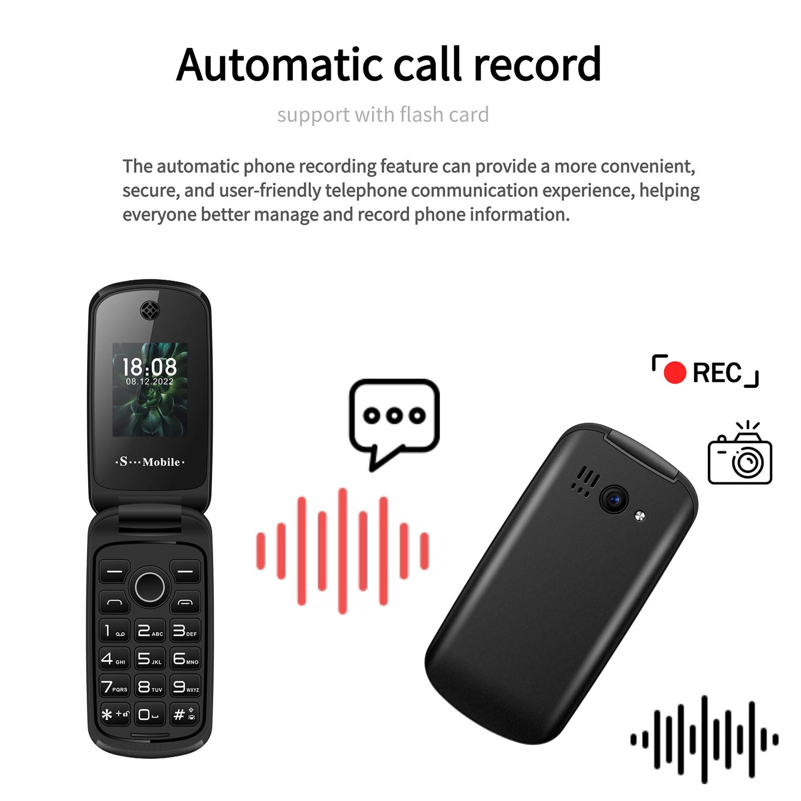 Przenośny Telefon Komórkowy Osób Starszych, 2G Mini Telefon Klapką Dual SIM + Podświetlenie LED/Latarka Głośny Dźwięk Czysty + Numer Rodzinny SOS Wibracja Przypominająca,Black