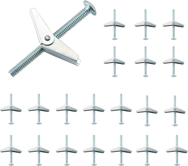 1/4 x 3 Inch Toggle Bolts for Drywall, Butterfly Anchors, 20 Pack | Spring Loaded Wings Open Behind The Surface, Wide Contact Area Adds Stability For Pictures, Mirrors, Clocks And Towel Racks