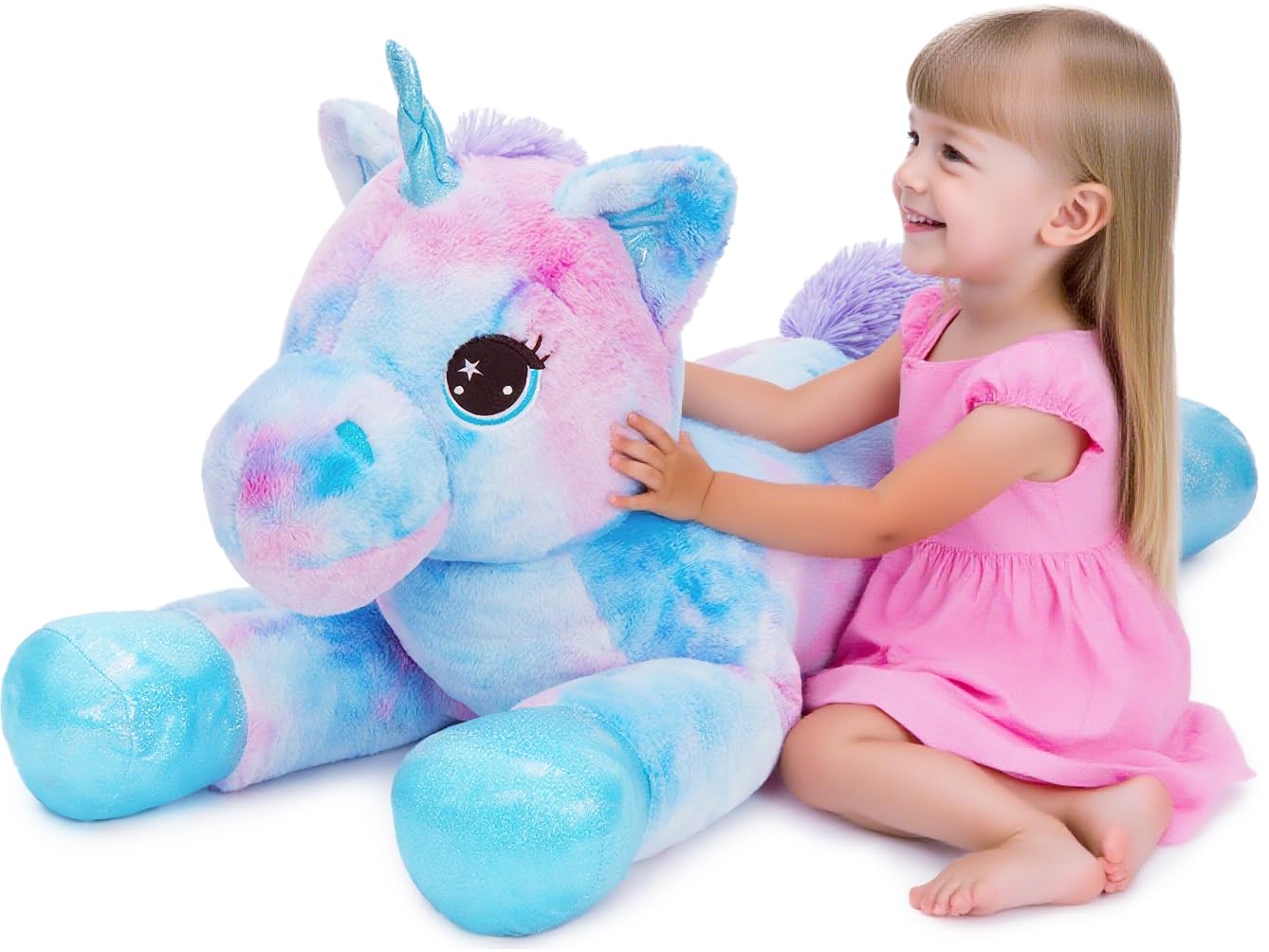 Tezituor 43in Giant Unicorn Stuffed Animal, Big Stuffed Unicorn Toys for Girls and Women, Rainbow Purple Unicorns Plush Gifts for Valentines Day, Christmas, Birthday and Party