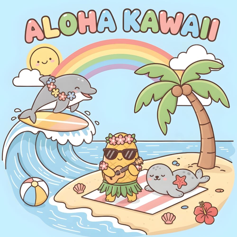 Aloha Kawaii: A Cute Hawaiian Coloring Book for Kids with Adorable Animal Friends & Tropical Adventures