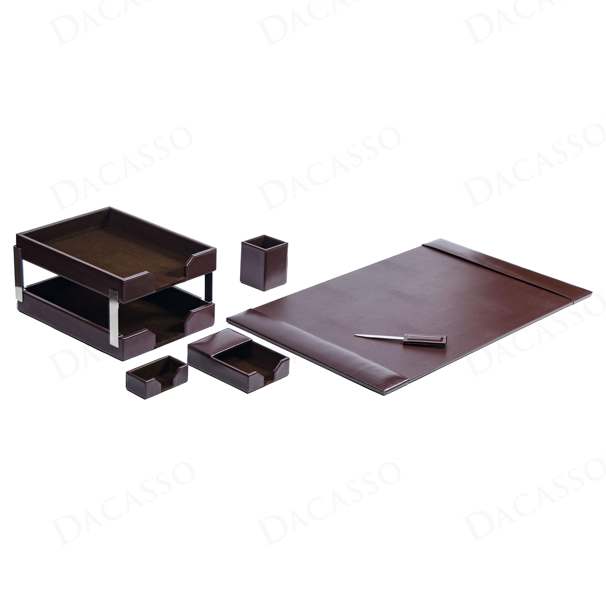 Dacasso Dark Brown Bonded Leather Luxury 6 Piece Desk Set - Blotter Pad