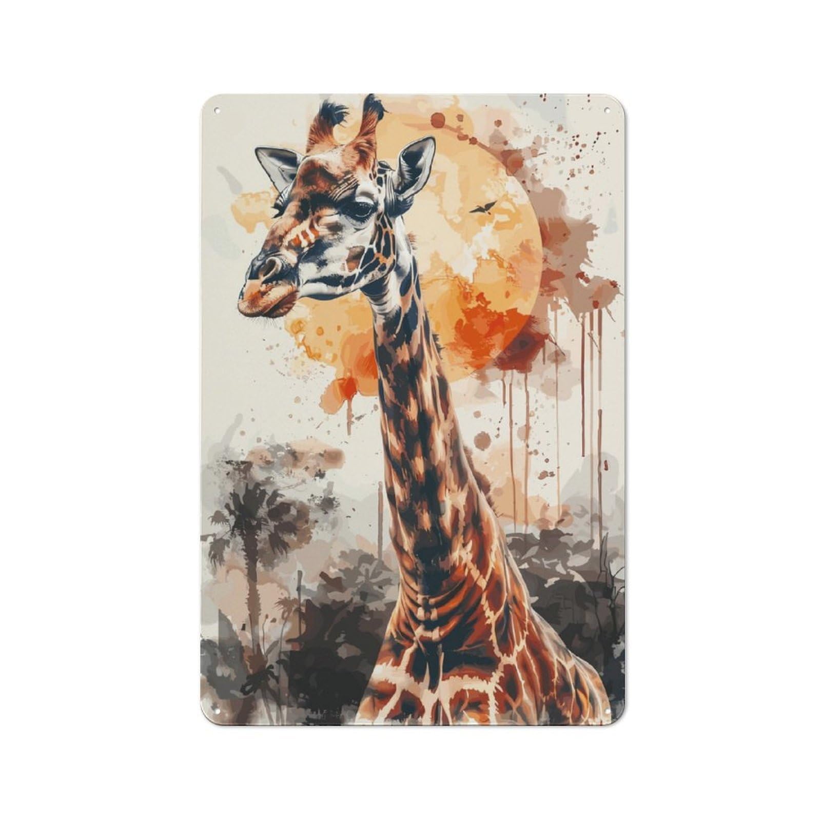 Junmoney Giraffe Sun Watercolor Tin Sign 30X20cm With For Home Bar Wall, Rustic Decor, For Kitchen, Dining Room And Home Bar Wall Decor