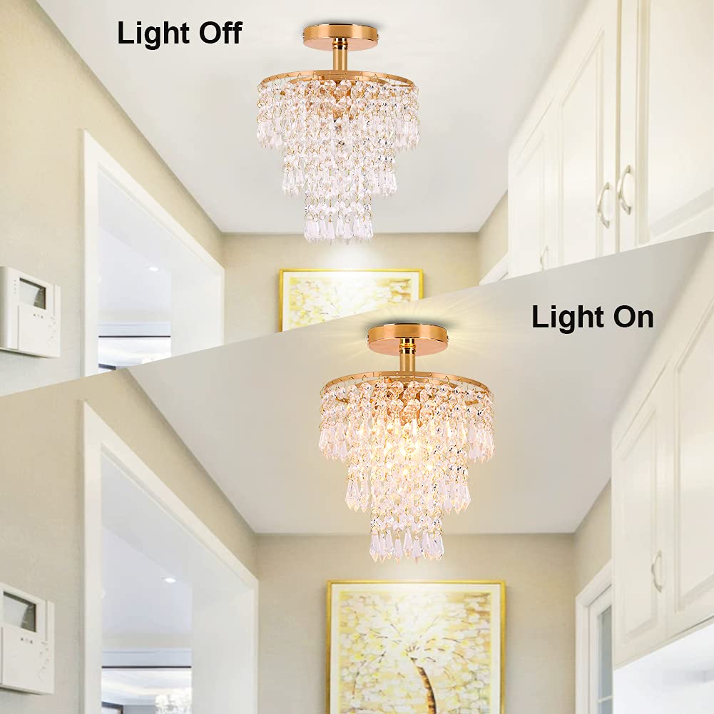 FRIXCHUR Mini Dimensioni Lampadario Di Cristallo Moderno Incasso Lampada Da Soffitto A 3 Livelli Gocce Di Pioggia Pendente Di Cristallo Decorazione Per Camera Da Letto Corridoio Soggiorno…