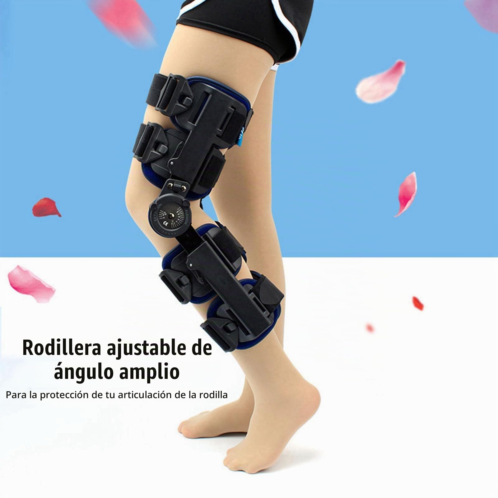 Rodillera con Bisagras Poste OP Inmovilizador de Rodilla Tirantes para Piernas Ortopédico Rótula Rodillera Inmovilizador de Rodilla Ortesis, Ajustable para Pierna Izquierda Derecha
