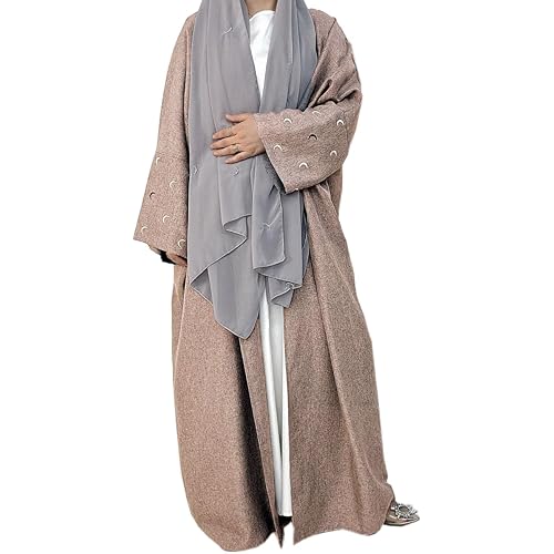 MedeShe Women's Batwing Sleeve Open Front Kimono Abaya Embroidery Moroccan Kaftan Cardigan