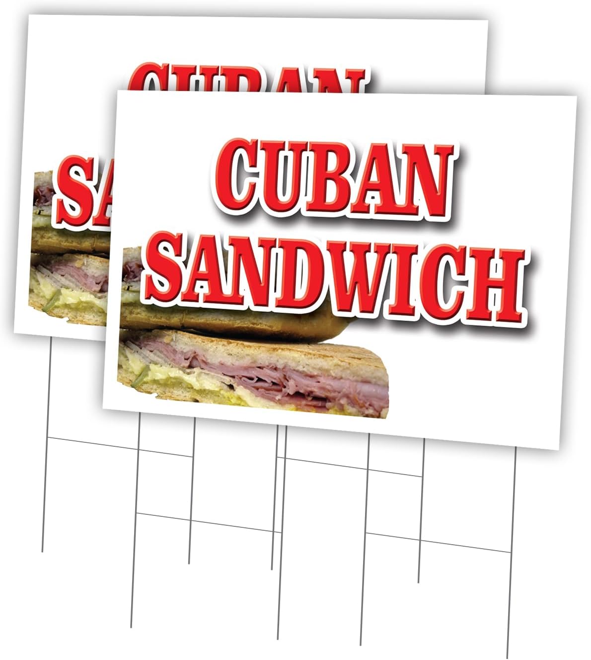 Cuban Sandwich 2 Pack of 18" x 24" Yard Sign & Stake | Advertise Your Business | Stake Included Image On Front Only | Made in The USA
