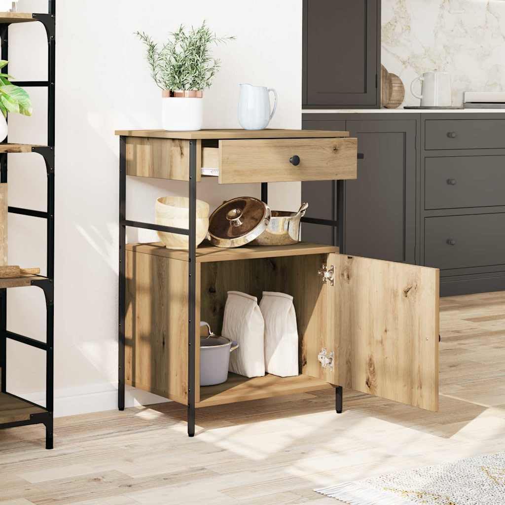 Carro de cocina de roble Artisan, 56 x 43 x 89,5 cm, con ruedas y frenos, carrito de cocina móvil y carrito de servicio para almacenamiento y almacenamiento flexible en cocina y comedor