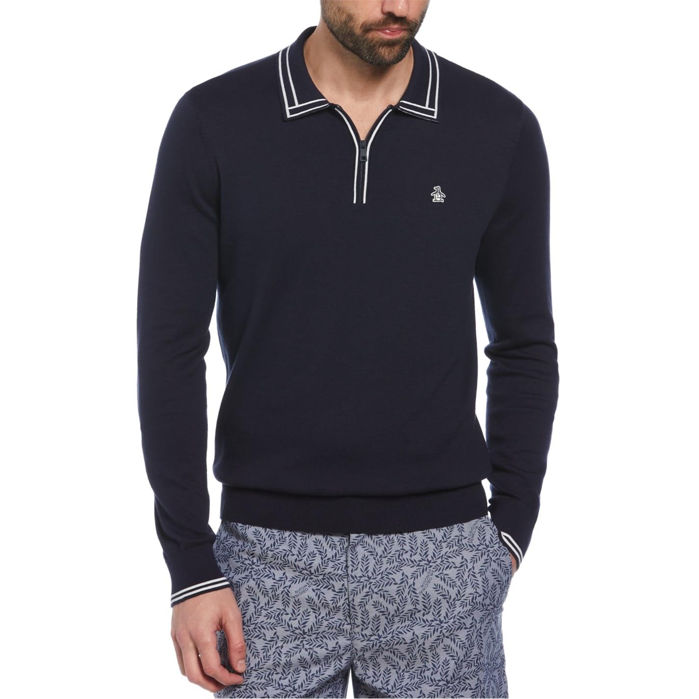 Original Penguin Mens Ls Quarter Zip Polo Dark Sapphire XXL