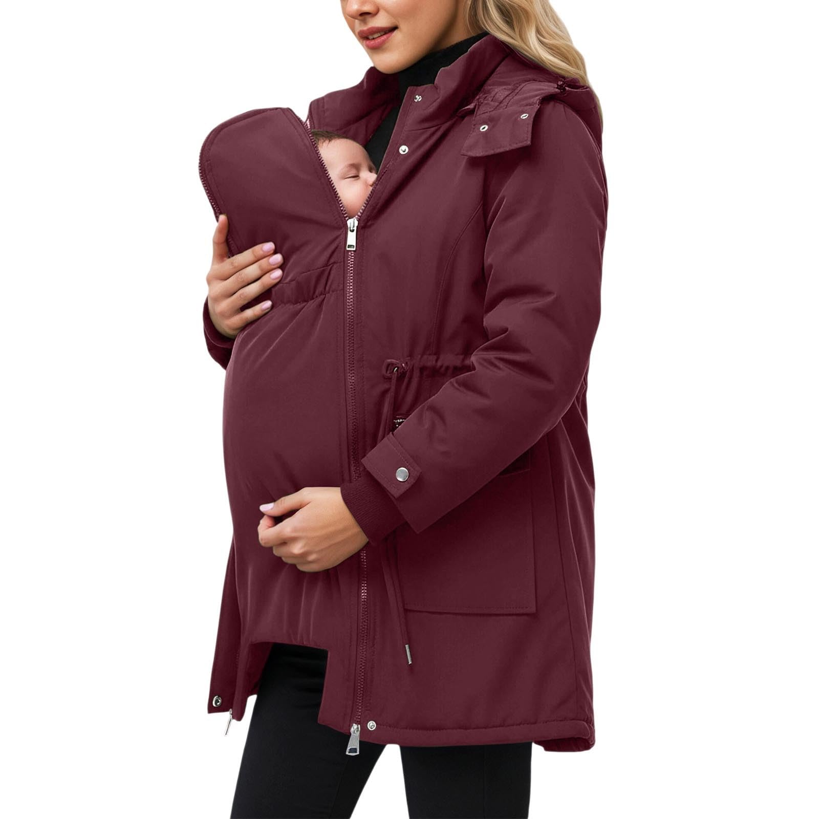 Generico Giacca da trasporto per mamma e bambino, calda giacca premaman con inserto per neonato, cappotto lungo al ginocchio, con coulisse regolabile, per gravidanza, autunno, inverno