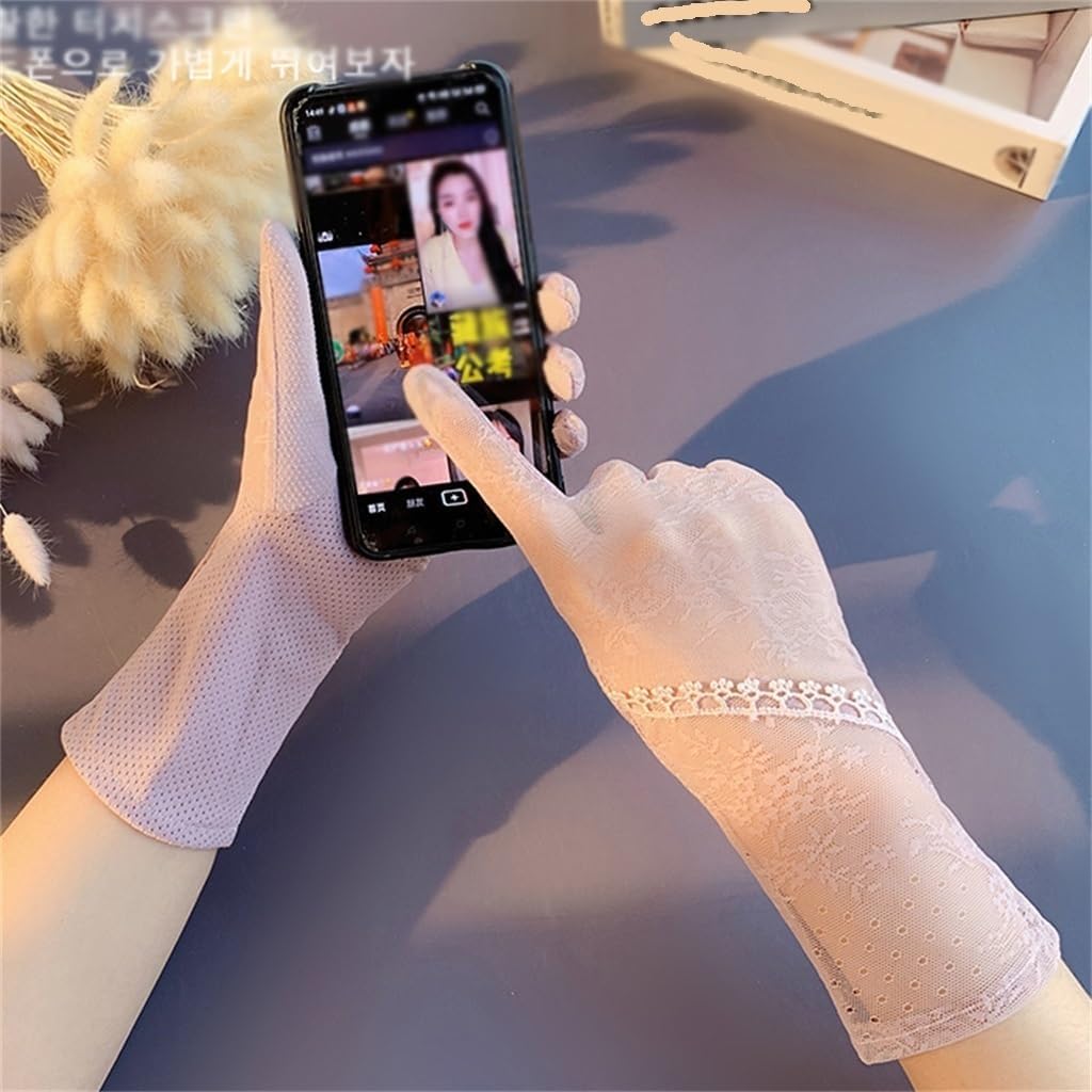 Gloves Women's Thin Short Ice Silk Touch Screen Driving Motorcycle Lace Gloves