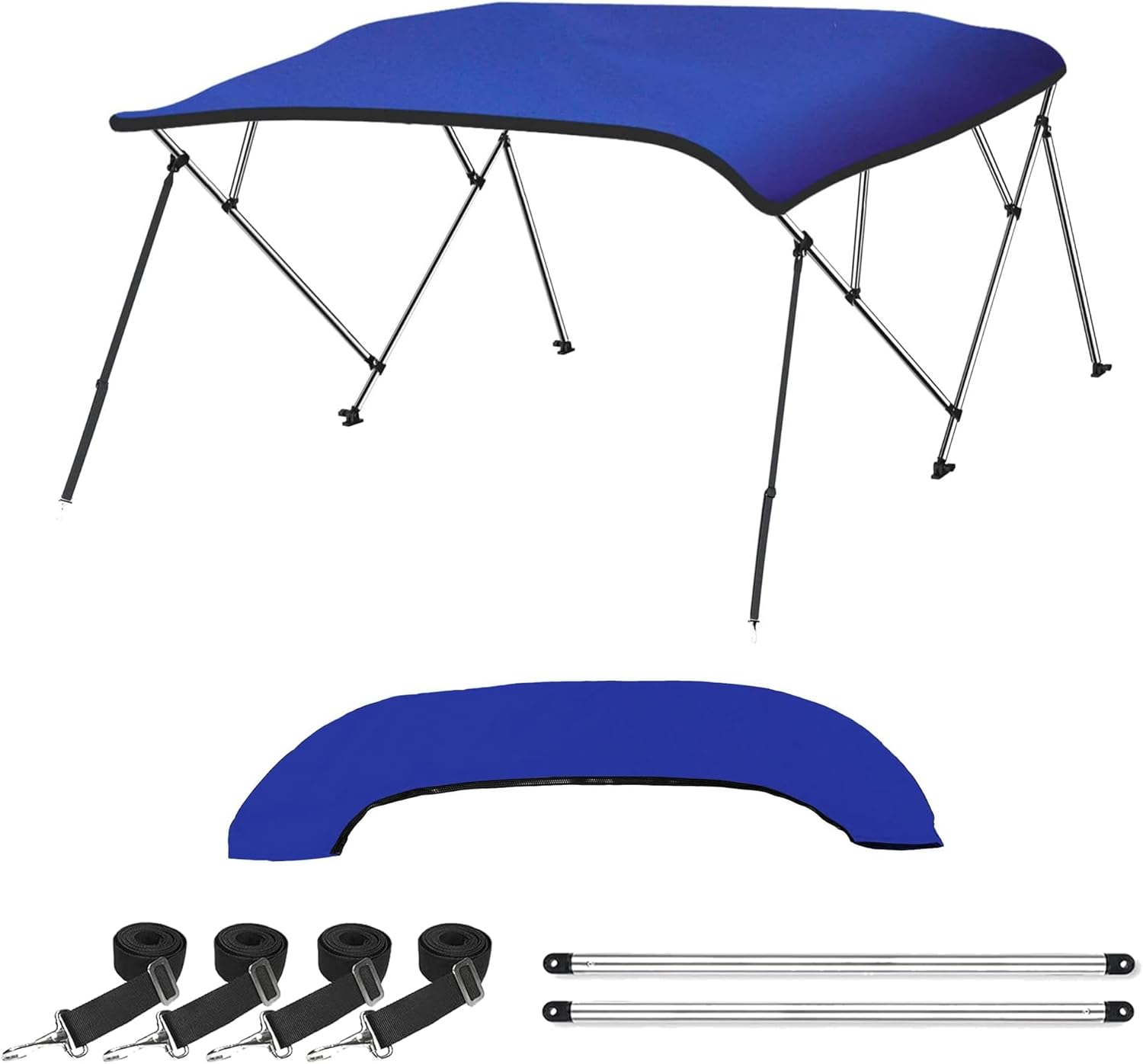 TruNorth 3 Bow 4 Bow Bimini Top for Boats – Waterproof Marine-Grade Canvas Canopy with 1" Aluminum Frame, Support Poles, Straps, Hardware & Storage Boot (Light Grey, 4 Bow 8'L x 54" H x 97"-103" W)