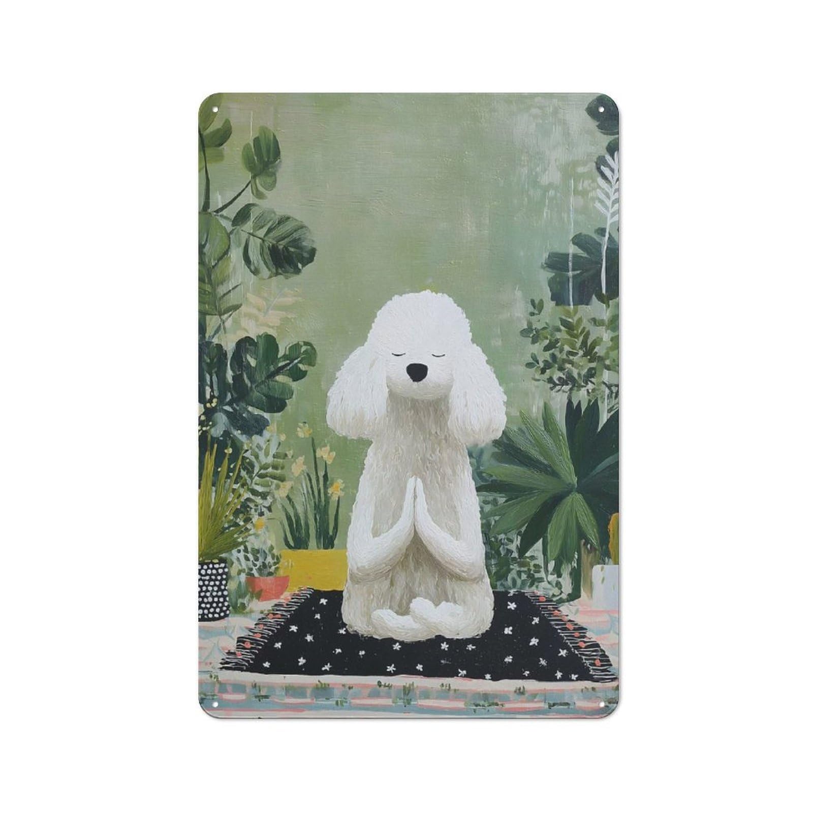 Junmoney Style-3 Meditating Poodle In A Garden Painting Retro Metal Wall Decor 30X20cm, Metal Sign For Pub, Home Bar, Shed Or Man Cave, For Relaxed Wall Styling