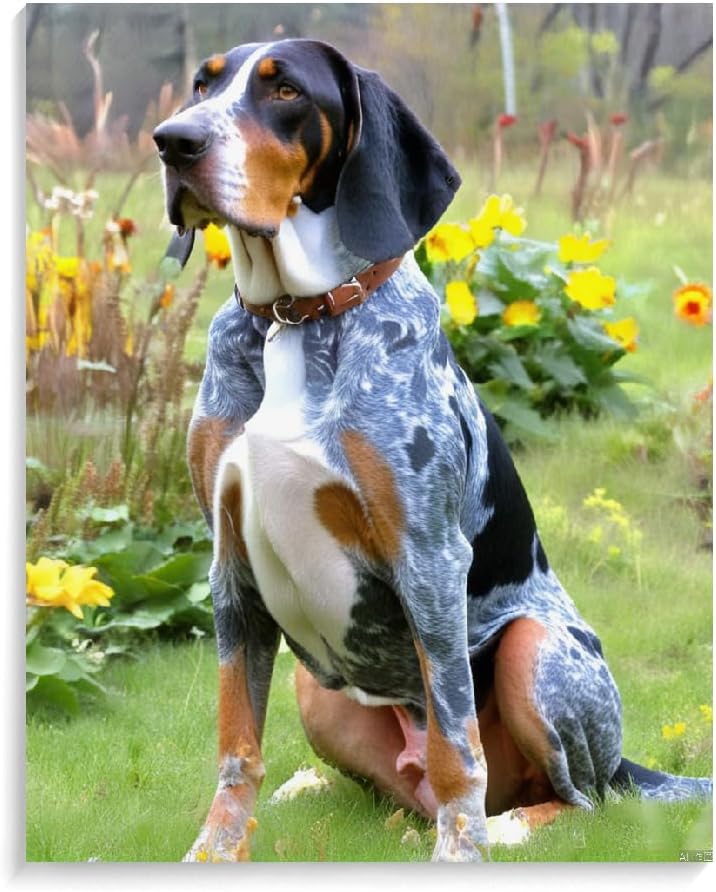 DIY Paint by Number for Adults Beginner Bluetick Coonhound Dog Paint by Number on Canvas DIY Oil Painting for Gift Home Wall Decor 16x20inch(40x50cm) Frameless
