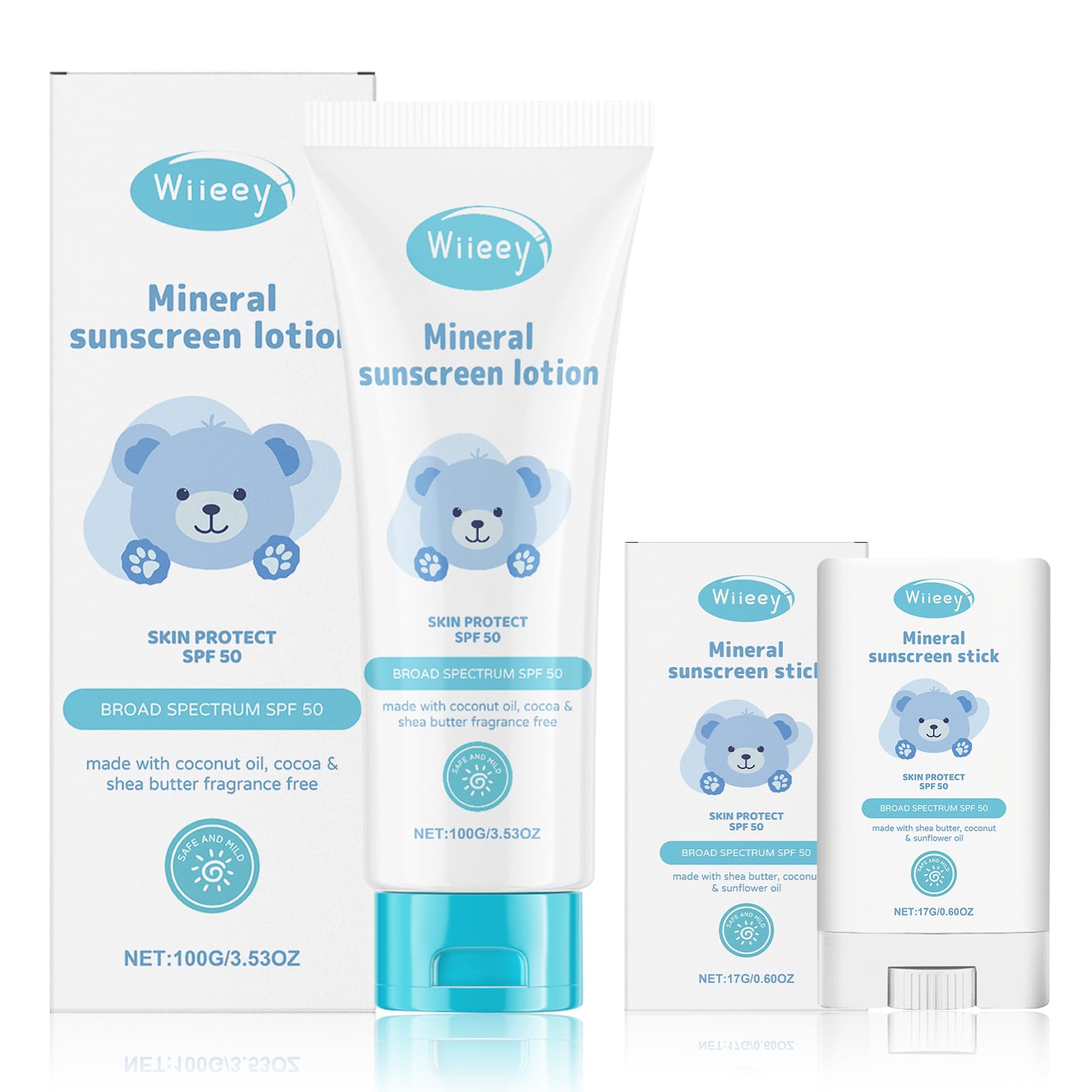 Creme Solaire Bebe & Enfant SPF50+ 100g + Stick Solaire Enfant 17g, Crème Solaire Minérale Kids, Protection UVA & UVB, Lait Solaire Bébé, Résiste à L'Eau, Vegan, Sans Parfum, Pour Bébé, Kids