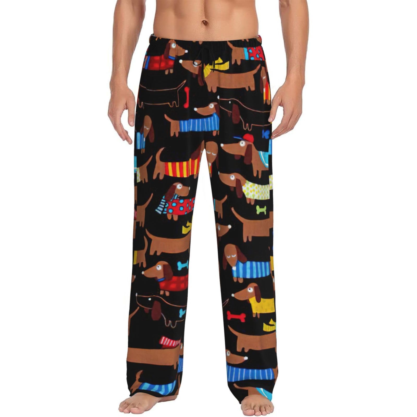 Kapptyy Men's Black I Love My Dog Dachshunds Pj Pajama Pants Bottoms Lounge Sleepwear Pjs With Pockets And Drawstring