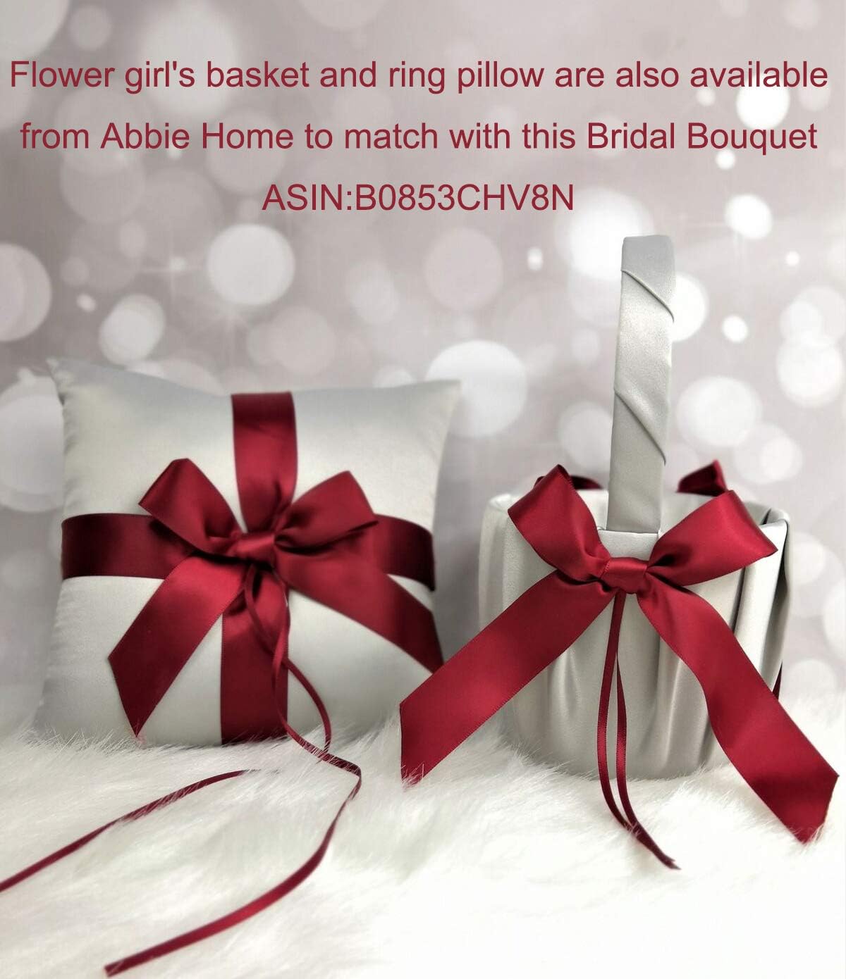 Abbie Home Sparkle Rhinestone Brooch Bouquet - Satin Rose Bridal Bouquet Quinceanera Wedding Flower with Crystal Jewelry Ribbon Décor (Burgundy)