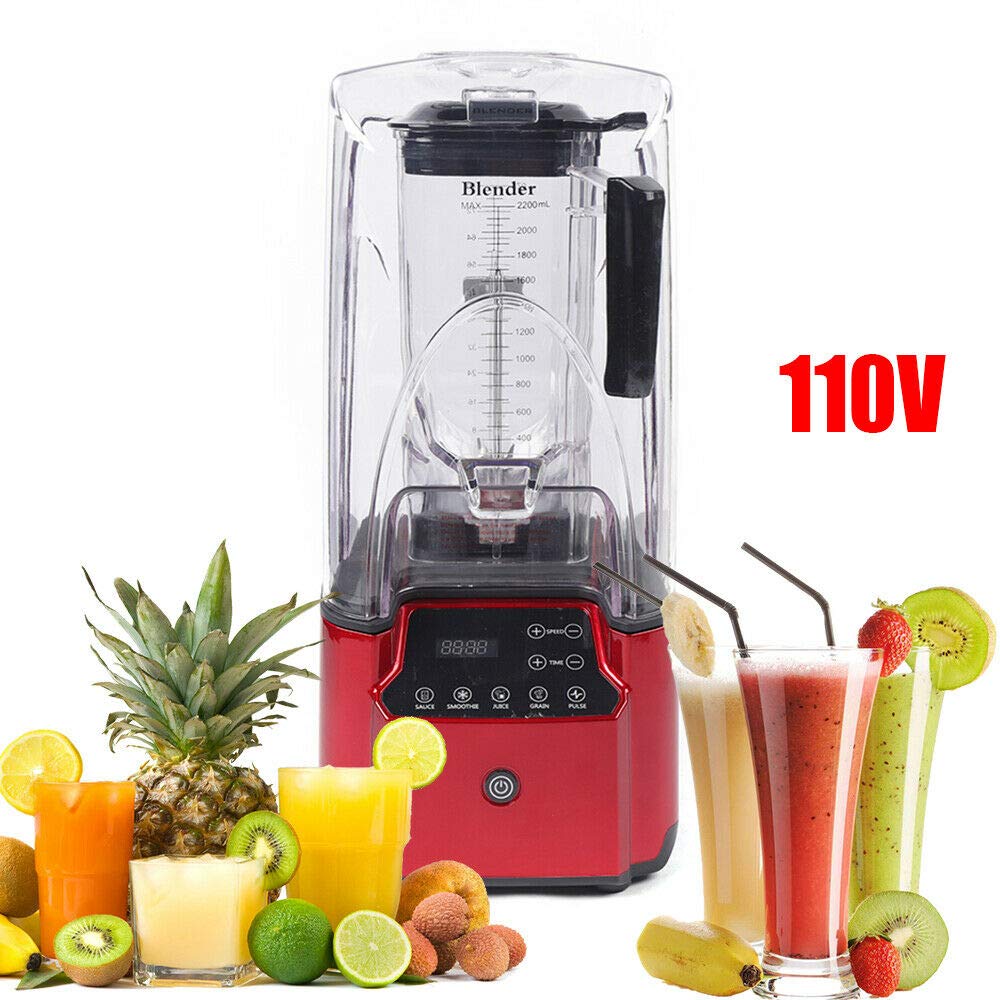 Mikser stojący, mikser do smoothie, blender szklany, wydajny mikser z osłoną dźwiękoszczelną | 2200 W profesjonalny blender do smoothie, lodów, sosów