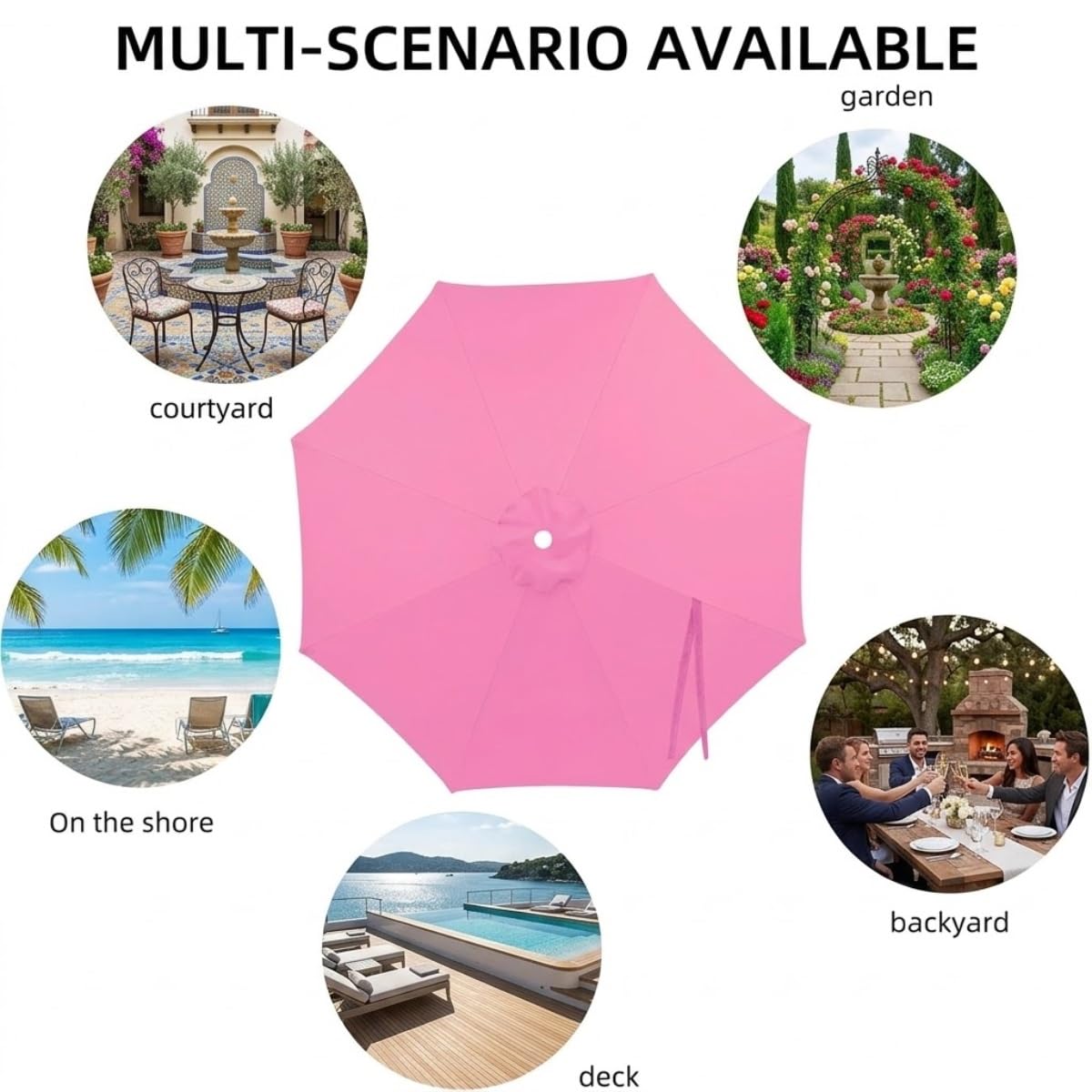 Generico Copertura di Ricambio 6/8 Stecche, 2m 2.15m 2.5m 2.7m 3.0m 4.0m Telo per Ombrellone Decentrato Antistrappo con Presa d'aria UV30+, Baldacchino per Terrazzo Piscina