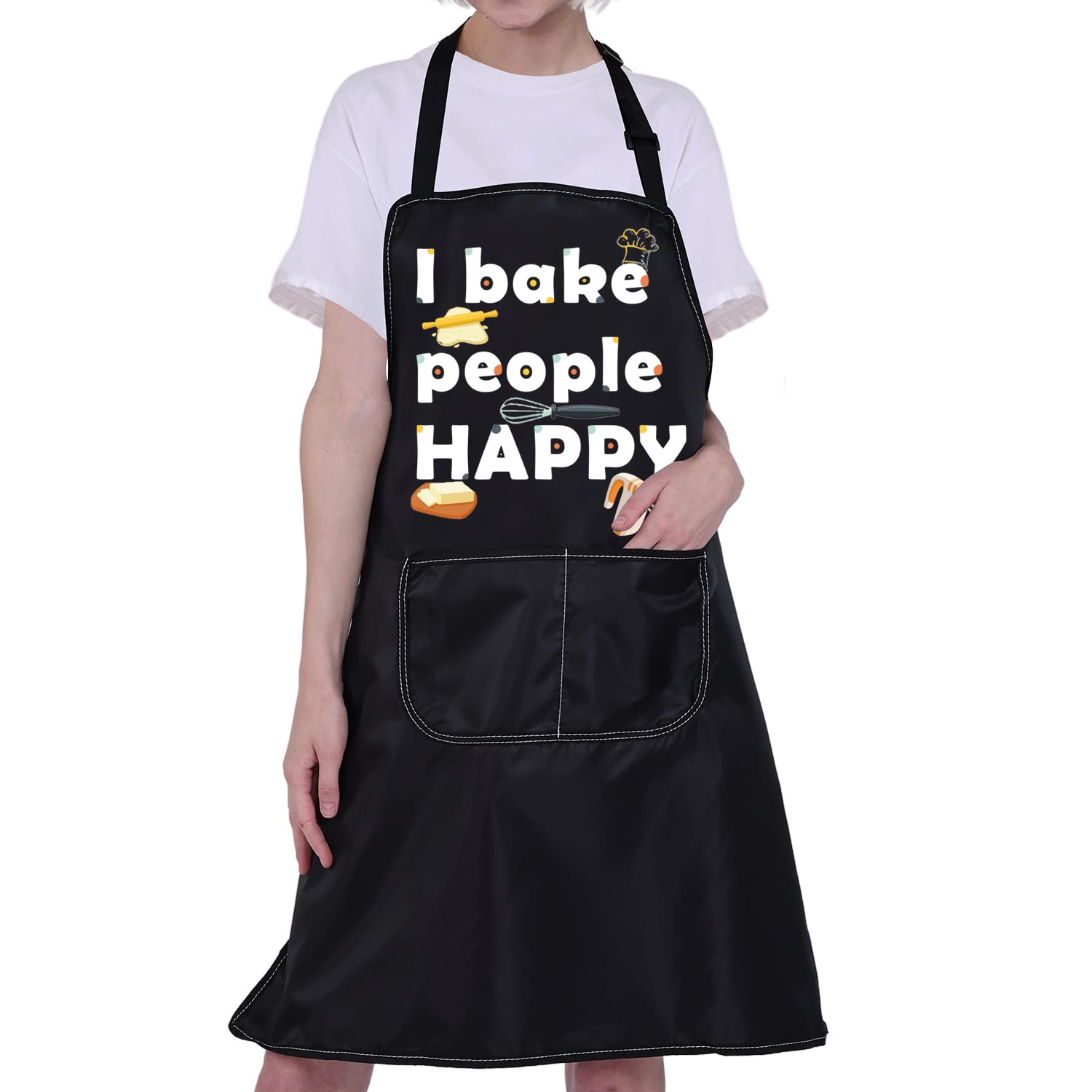 CMNIMFunny Baking Aprons for Women with Pockets Baker Apron I Bake People Happy Baking Gift for Bake Lover Bake Student Gift