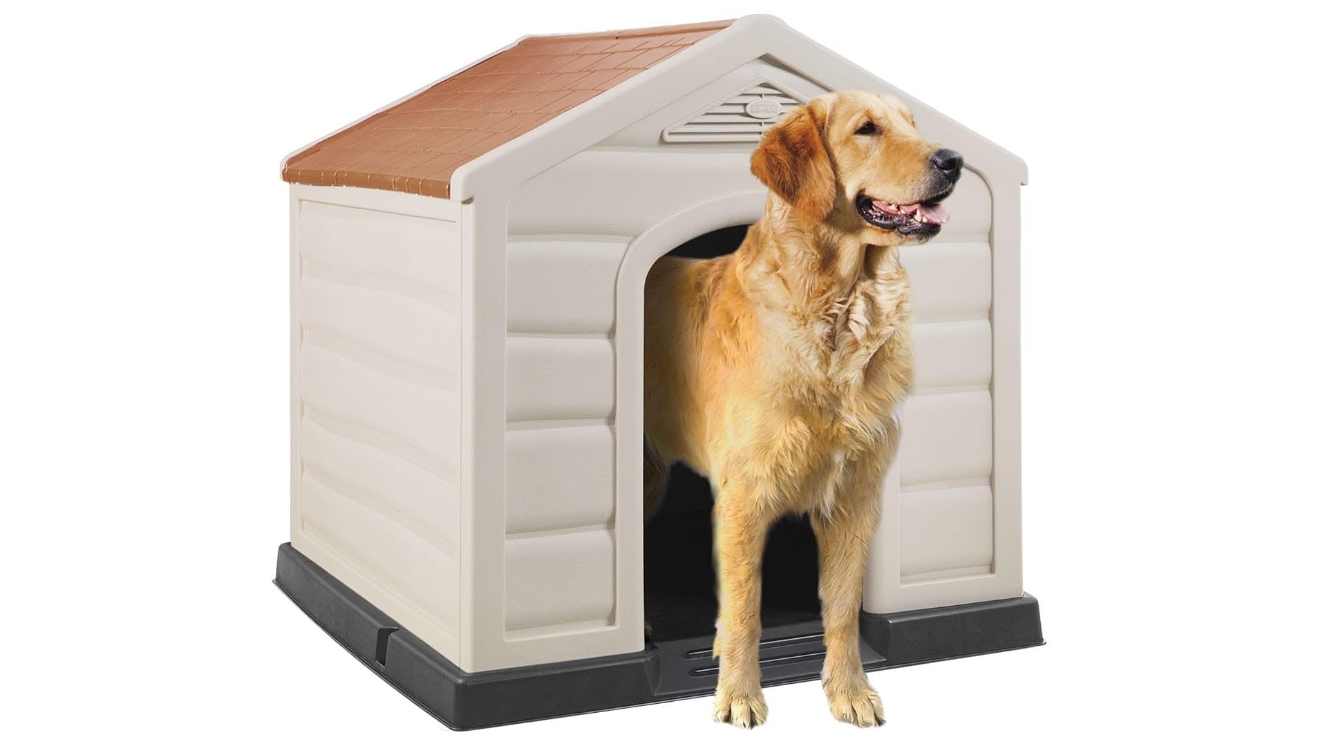 Caseta para perros de jardín exterior de resina talla grande beige con techo rojo L90xP92xH89 cm