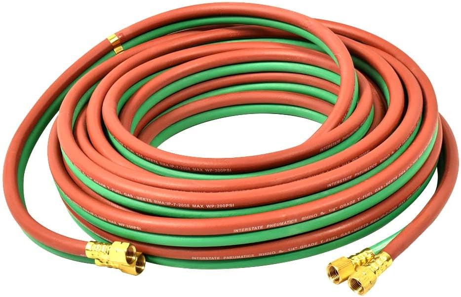 Interstate Pneumatics HW44-050 1/4 Inch x 50 FT Grade R, Twin Gas Welding Hose 200 PSI W.P