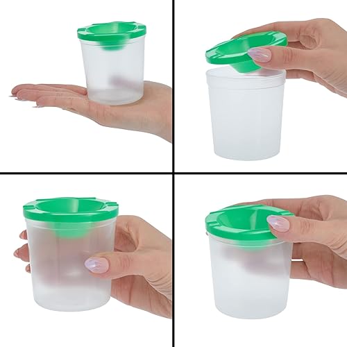 Miniatura 4 de Juvale Paquete de 12 vasos de pintura antiderrames con tapas para niños, suministros de arte y manualidades para aulas (4 colores, 3 x 3 pulgadas)