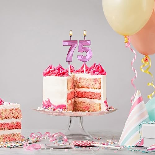 Miniatura 6 de Velas de cumpleaños de 40 para pastel, color rosa, número 40, 3D, forma de diamante, decoración de cumpleaños, suministros de fiesta para mujeres u