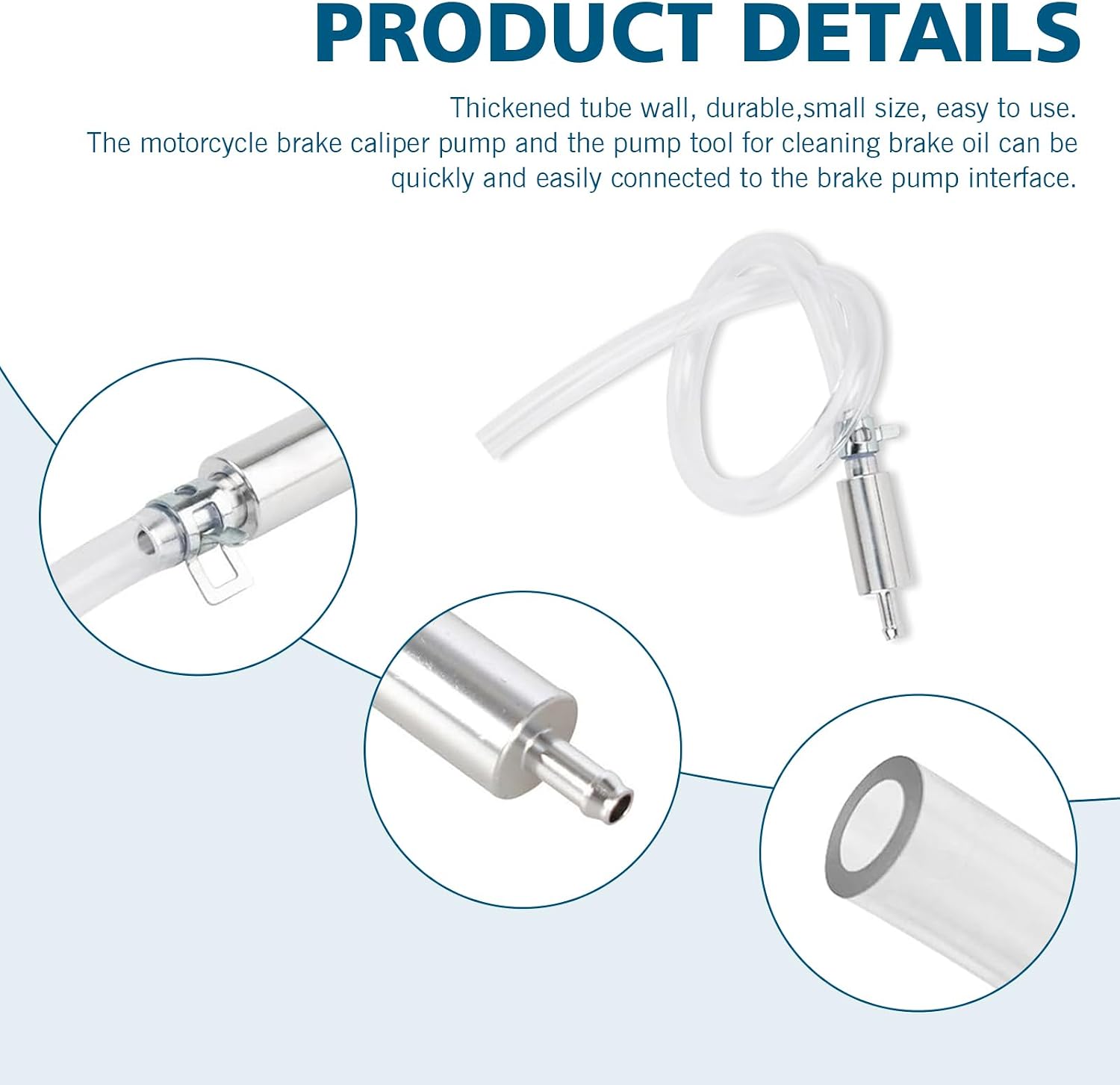 2 PCS Brake Bleeder with One-way Check Valve, PVC Rubber Hose Metal Clamp One-way Brake Bleeder Valve, Replacement Parts, Suitable for Most Motorcycles (Silver)