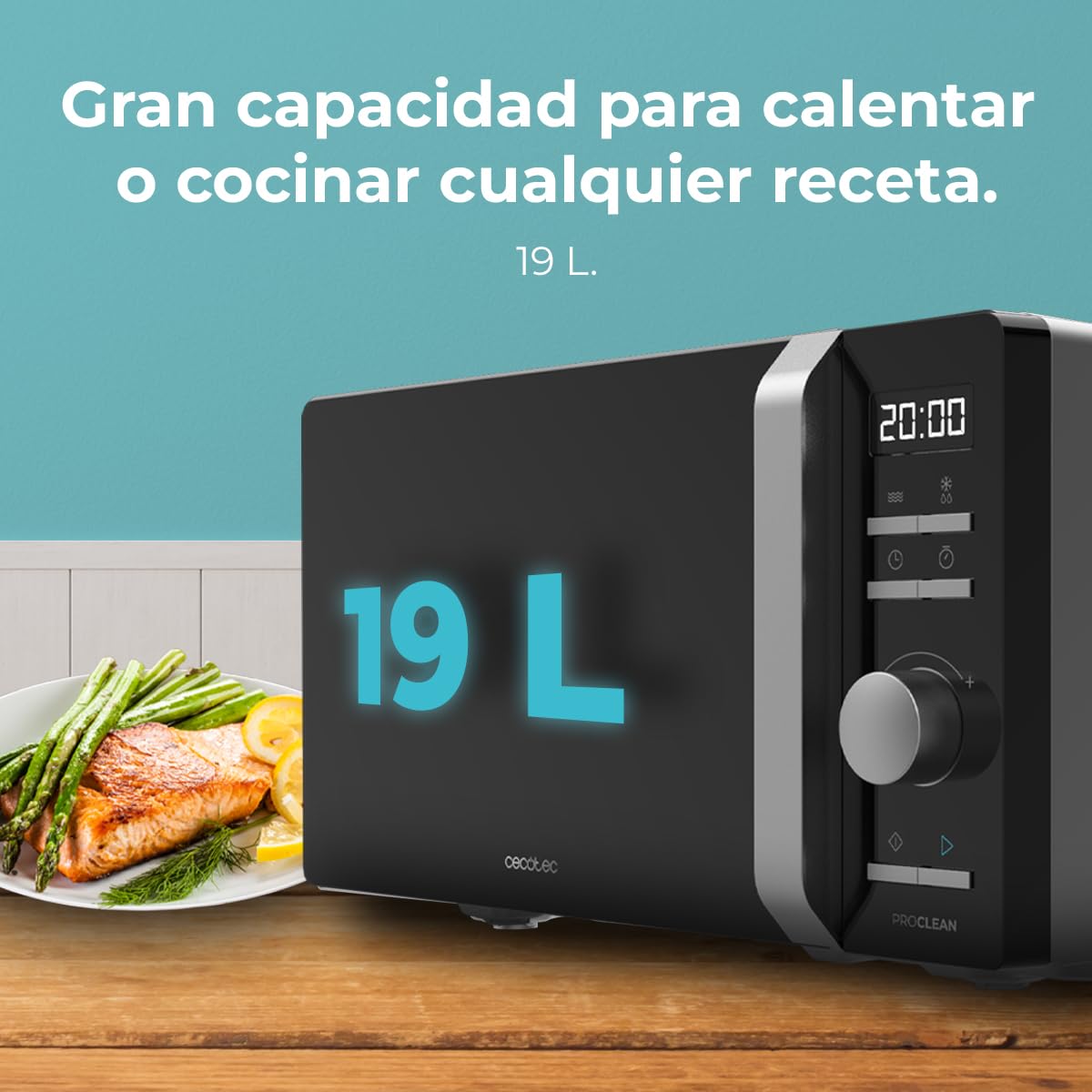 Cecotec Microondas Digital Motor Inverter 20L Proclean 5010 Inverter. 700W, 5 Niveles de Potencia, Bajo Consumo, Pantalla LED, Plato Giratorio de 245mm, Temporizador, 8 Modos