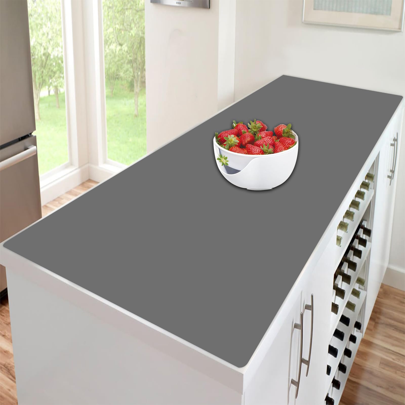 47.3''x23.6''(120cmx60cm) Extra Large Silicone Mat for Kitchen Counter, 1.4MM Thick Non-Slip Heat Resistant Countertop Protector, Waterproof Durable Kitchen Mat for Countertops, Islands (Dark Gray)