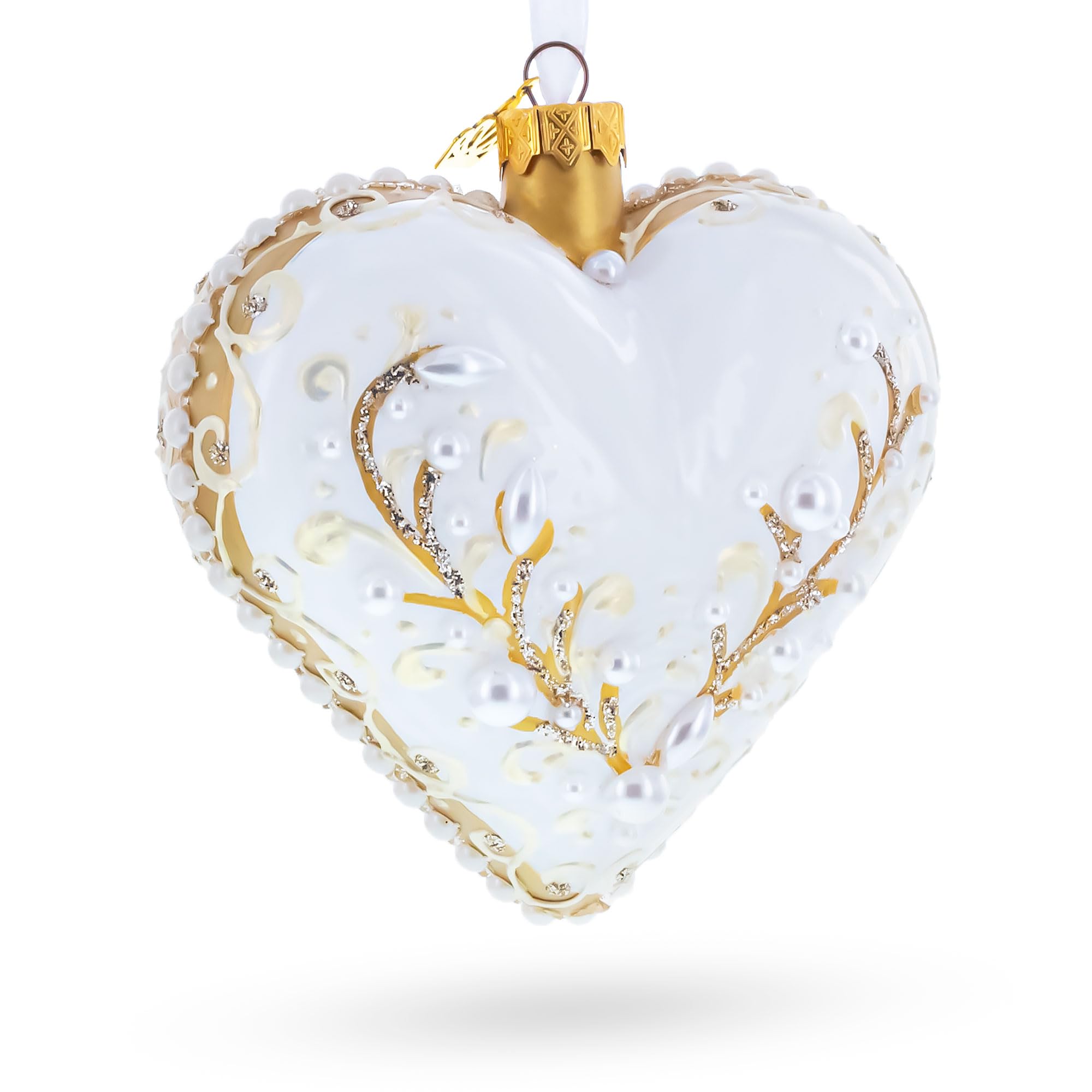 Adorno de corazón de cristal con perlas de invierno