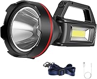 SUNPRO Rechargeable High Lumen Spotlight Flashlight - 4 Modes, 1640ft Beam, Shoulder Strap, USB Output for Emergencies, Hunting, Camping