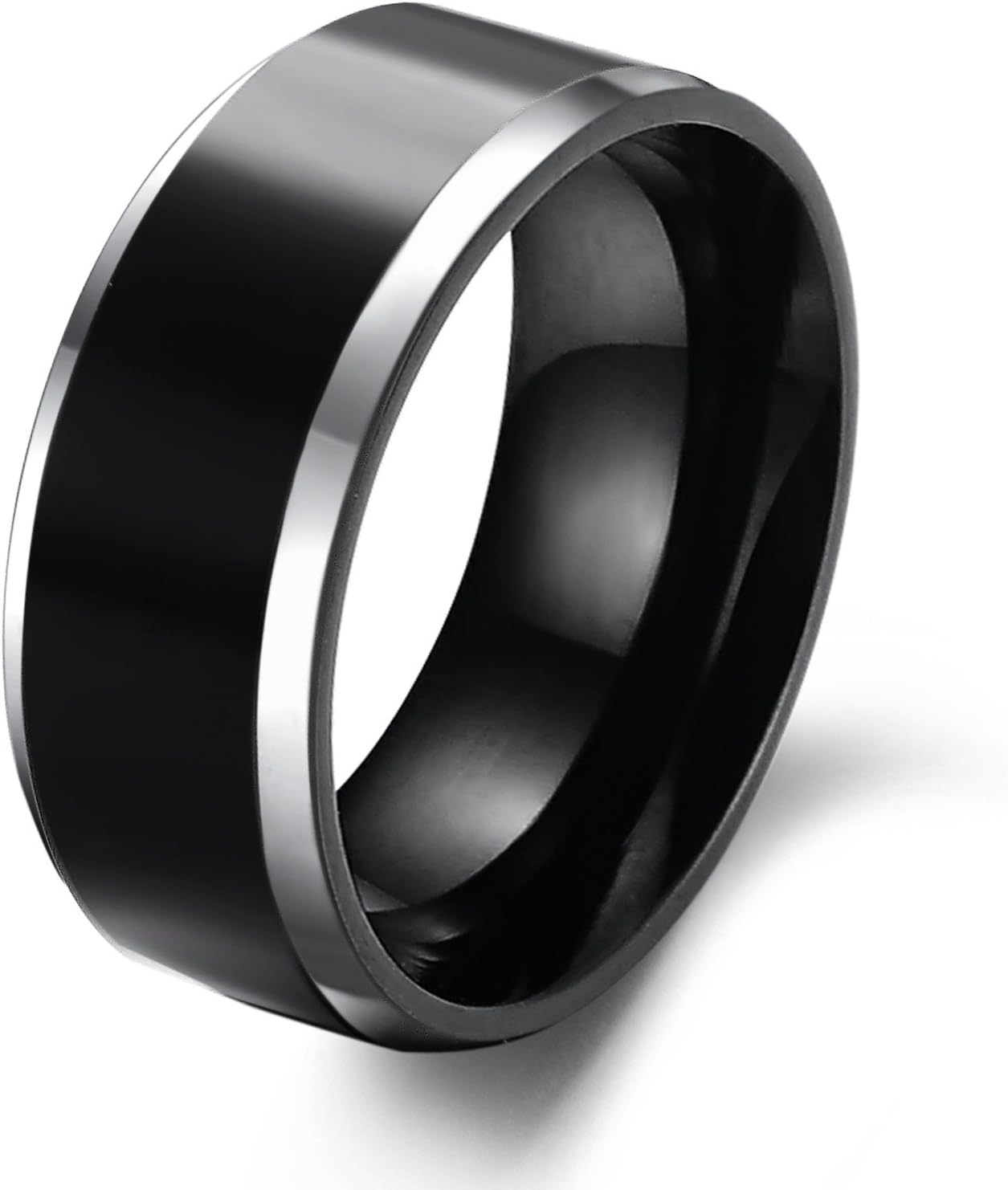 Ecoyo Men's Tungsten Ring/wedding Band,flat Top,two Toned Black,sizes 7-13 By (7)