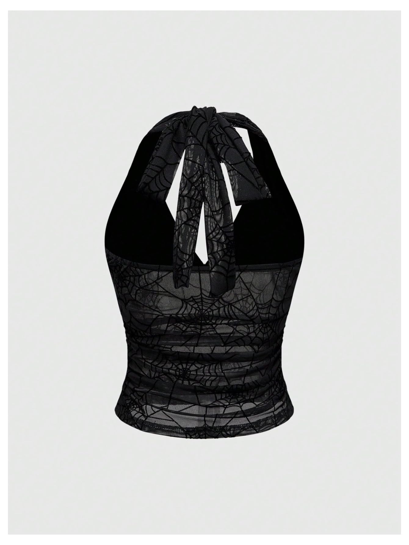 Verdusa Women's Y2k Gothic Goth Halter Top Mesh Sheer Backless Going Out Tops Emo Grunge Clothes Rave Outfits: X-Large Black