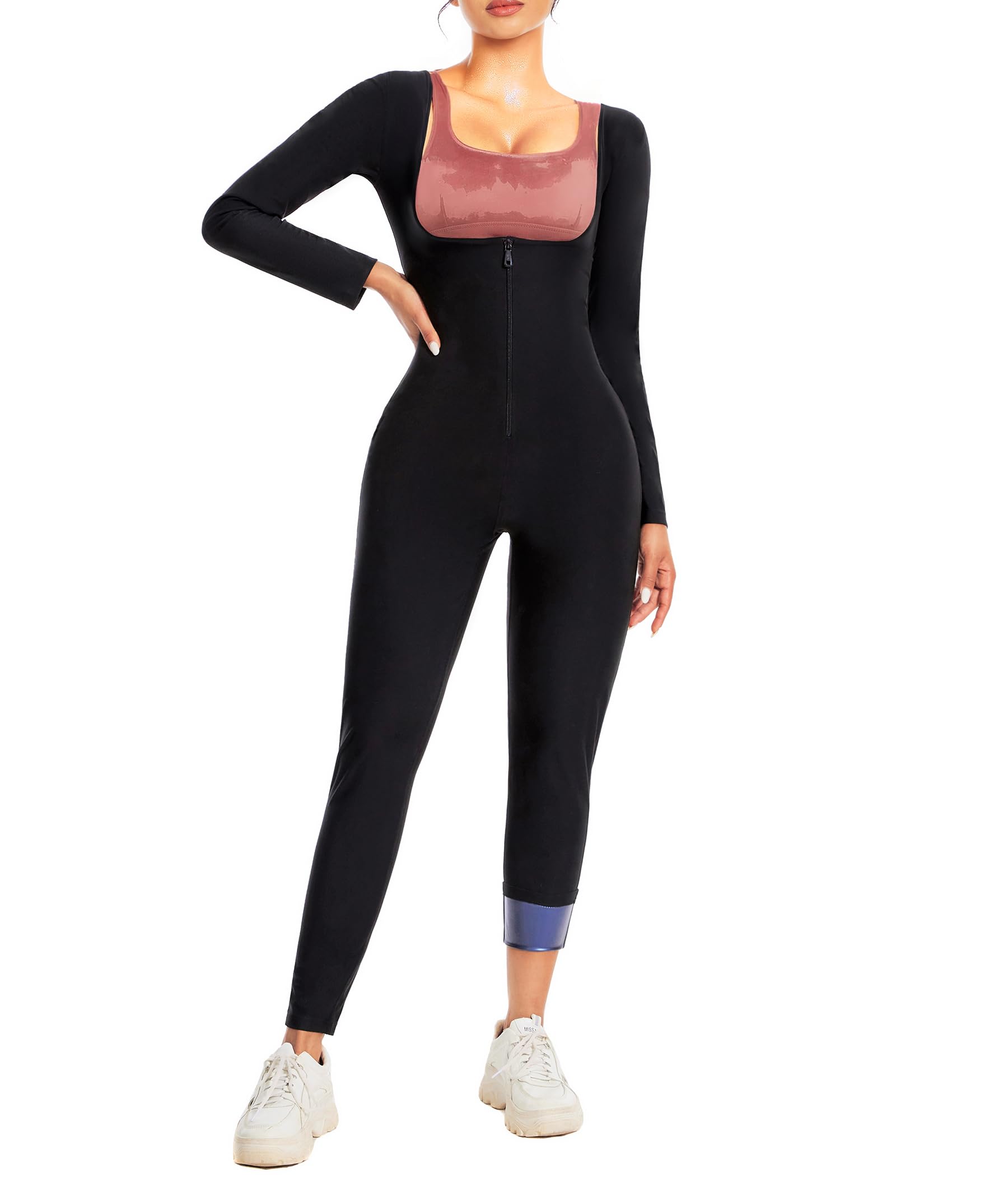 CEIUEO Sauna Suit for Women Full Body Waist Trainer for Belly Fat Sauna Jumpsuit Workout Sweat Suit