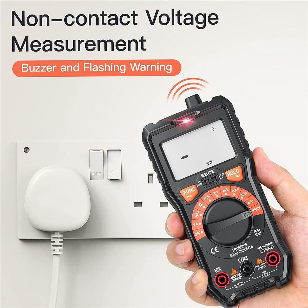 Cuenta Multímetro digital True RMS Rango automático multifuncional Voltaje sin contacto Multímetro DMM Voltímetro Ohmímetro Medición de voltaje CA/CC Corriente Resistencia Capacitancia Frecuencia