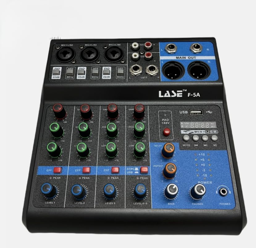 LASE 5 Channel Mixing Console Professional Audio Mixer For Live Streaming or DJ