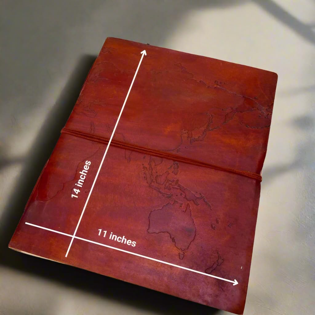 Soothi World Map Leather Handmade Antique Large Journal for Sketchbook for Travel 14''x11''