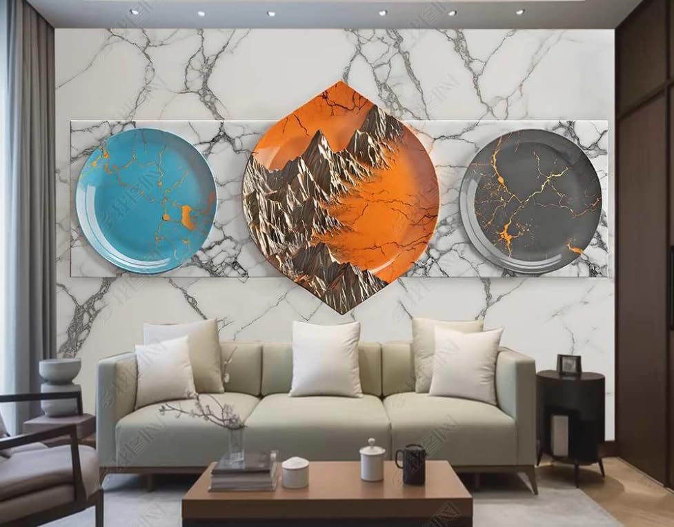 Papier Peint Intissé Montagne Orange Grand Poster Mural Rénovation Facile