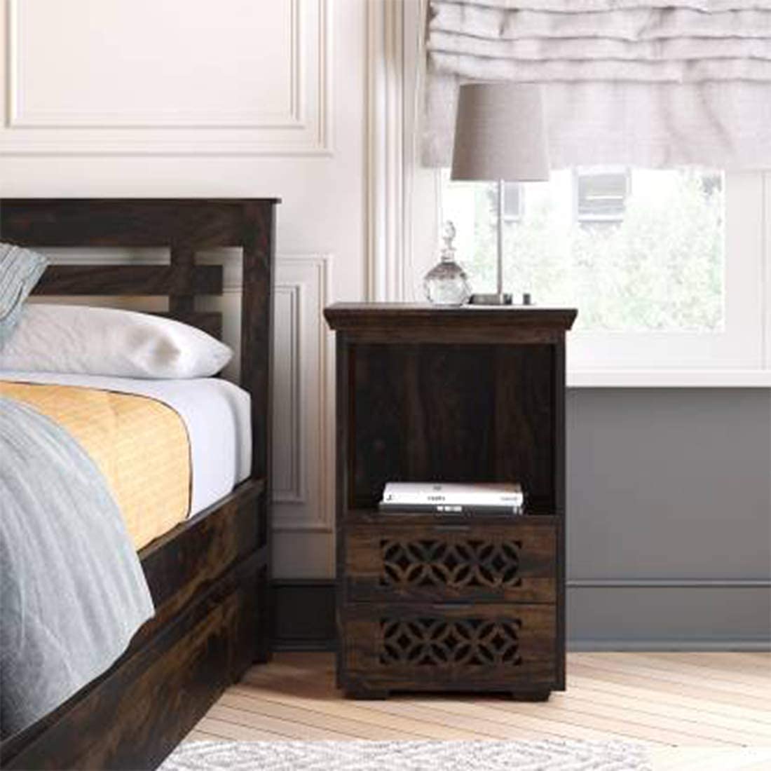 GFH Solid Sheesham Wood Bedside Table | Wooden Bed Side Tables with ...