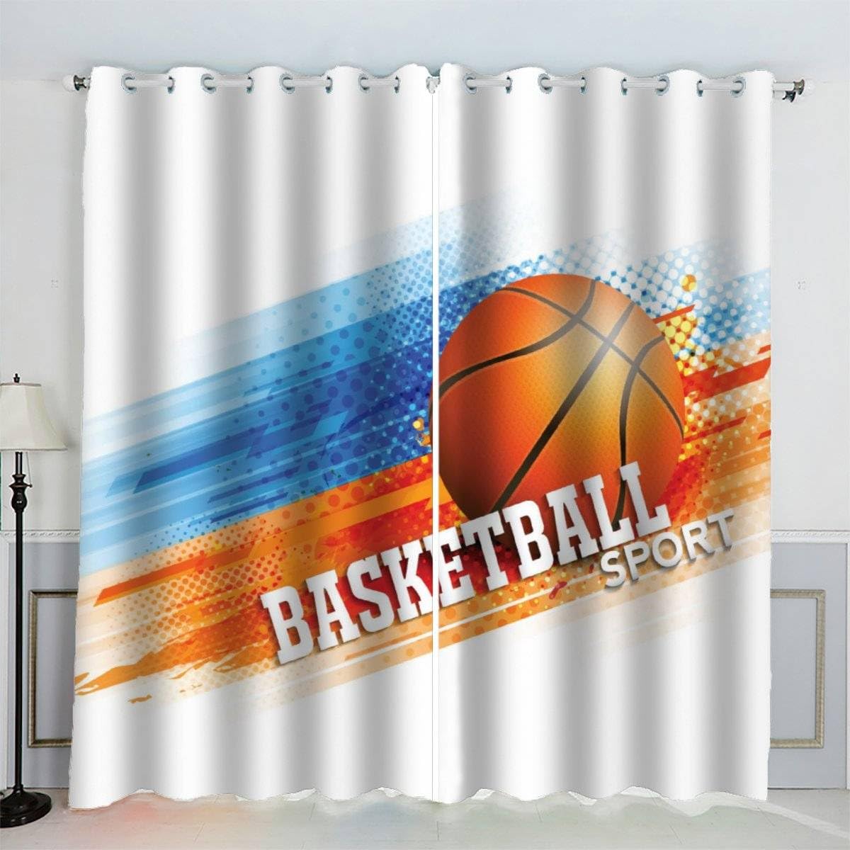 AKATIE Blackout Curtain Basketball Kid Insulated Drapes Basketball Game 3D Print Eyelet Window Curtains for Boys Girls Teens Children kids Bedroom Set of 2 Panels (W150xL166cm)