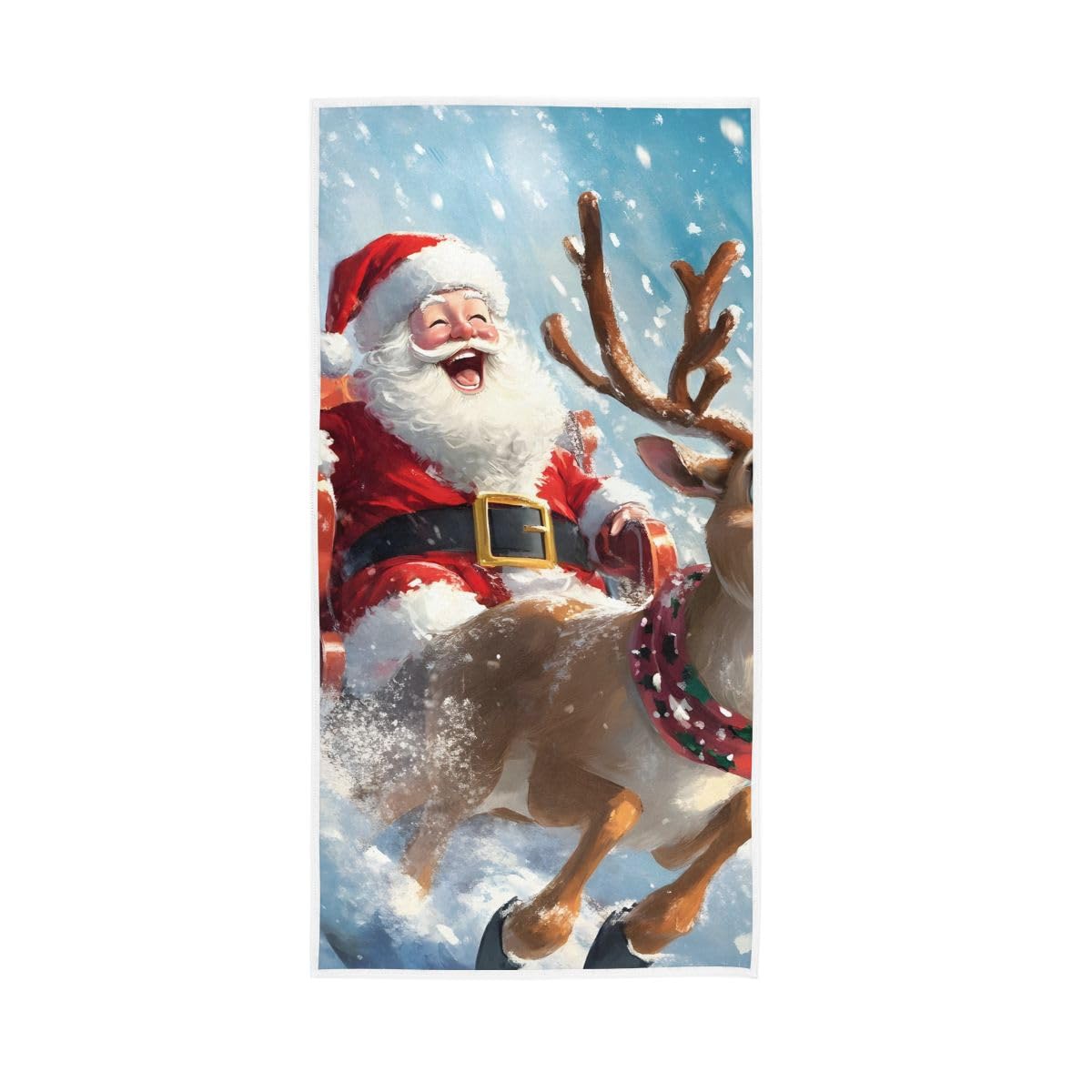 LSRCPD Santa in His Sleigh Hand Towel, Decorative Hand Towels for Bathroom 15 x 30 Inches