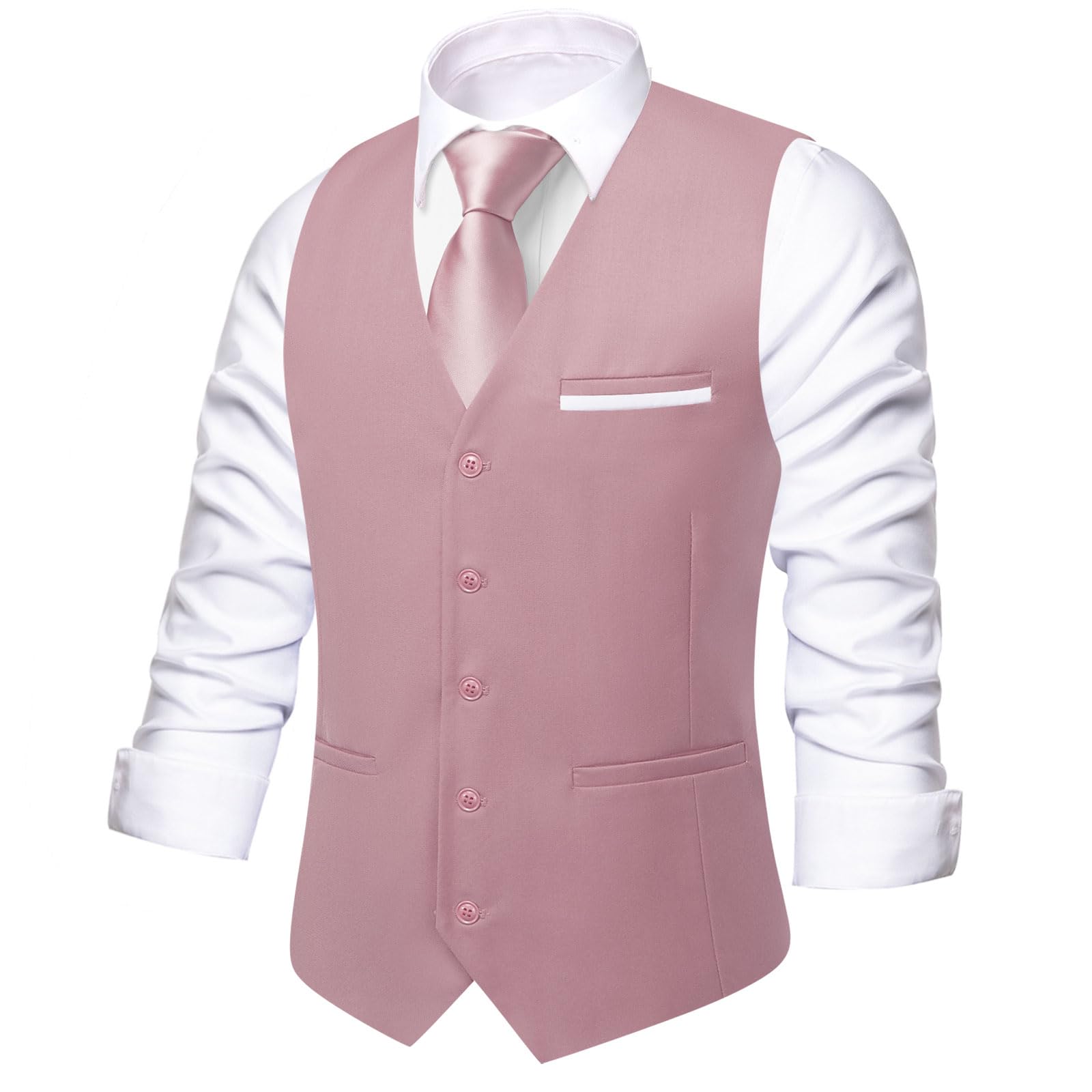 Hi-Tie Men's Formal Suit Vest Solid Fit Vest for Men 3 Pockets V Neck Waistcoat Business Wedding Casual
