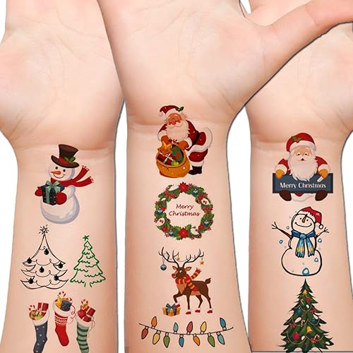 Hohamn Tatuajes temporales de Navidad para niños 6 hojas grandes tatuajes falsos de Navidad para niñas niños regalos de fiesta de Navidad decoración Hohamn Tatuajes temporales de Navidad para niños 6 hojas grandes tatuajes falsos de Navidad para niñas niños regalos de fiesta de Navidad decoración